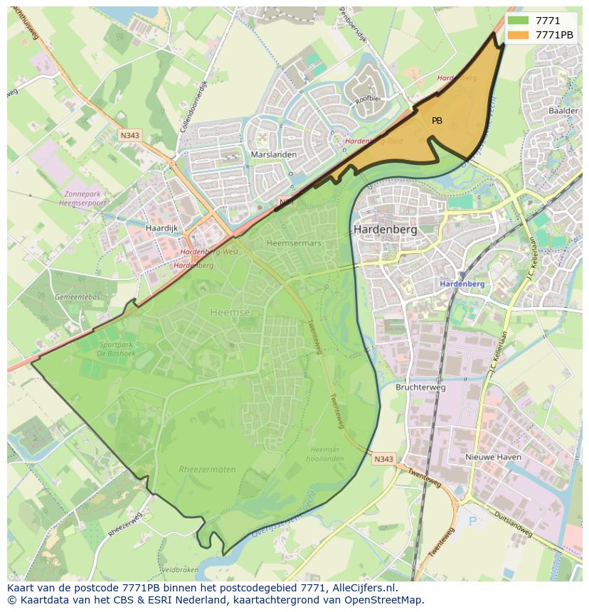 Afbeelding van het postcodegebied 7771 PB op de kaart.
