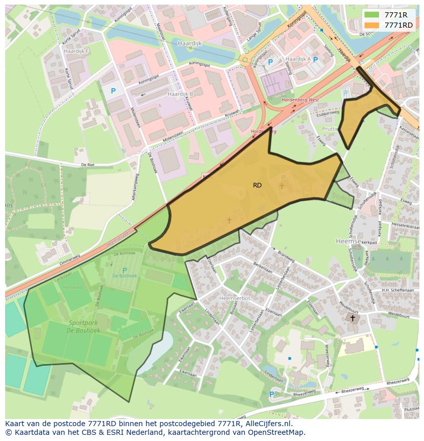 Afbeelding van het postcodegebied 7771 RD op de kaart.