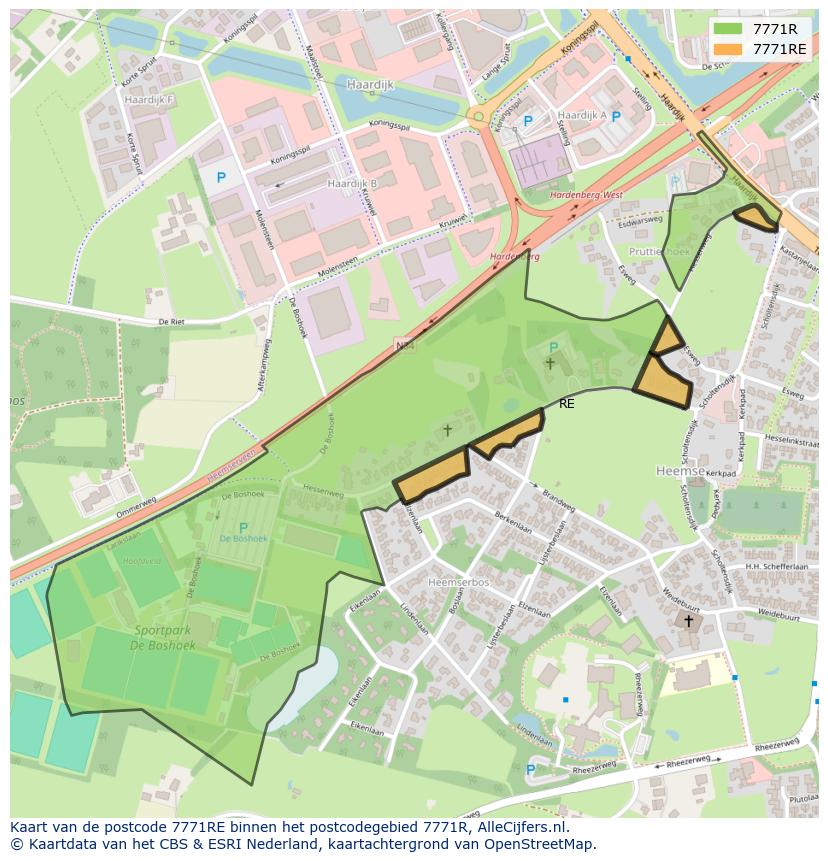 Afbeelding van het postcodegebied 7771 RE op de kaart.
