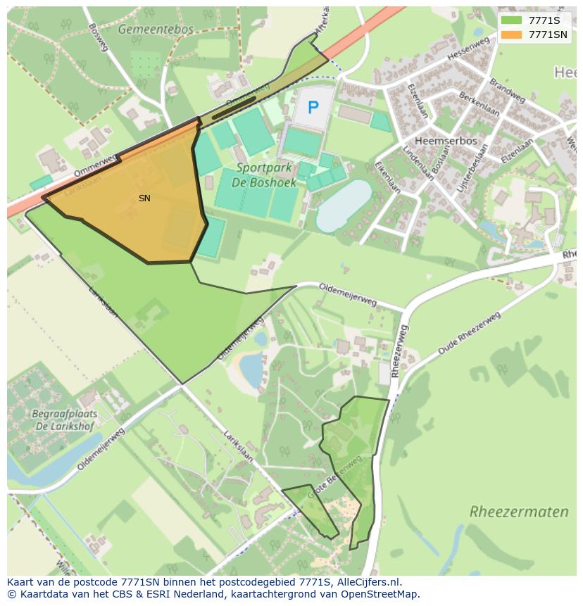 Afbeelding van het postcodegebied 7771 SN op de kaart.