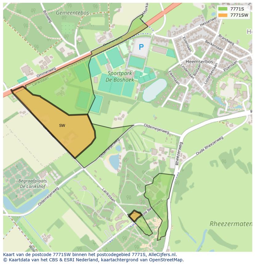 Afbeelding van het postcodegebied 7771 SW op de kaart.