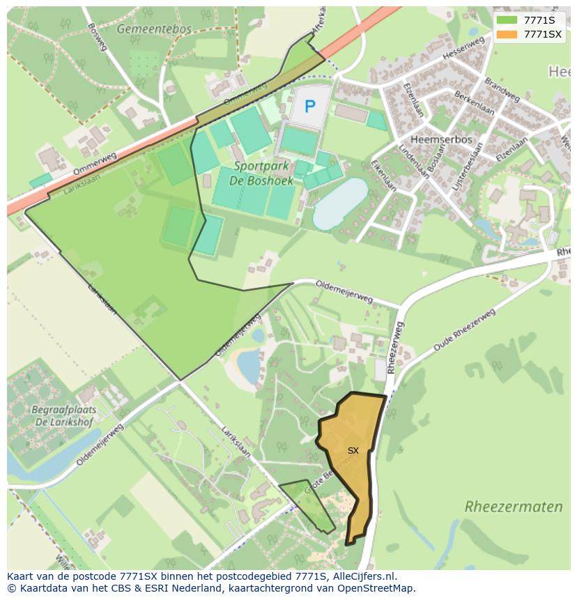 Afbeelding van het postcodegebied 7771 SX op de kaart.