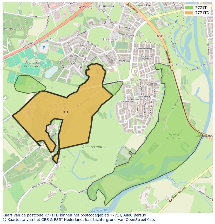 Afbeelding van het postcodegebied 7771 TD op de kaart.