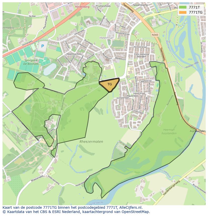 Afbeelding van het postcodegebied 7771 TG op de kaart.