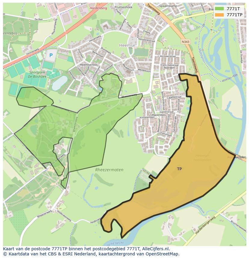 Afbeelding van het postcodegebied 7771 TP op de kaart.