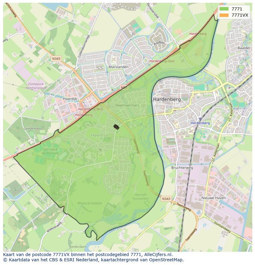 Afbeelding van het postcodegebied 7771 VX op de kaart.