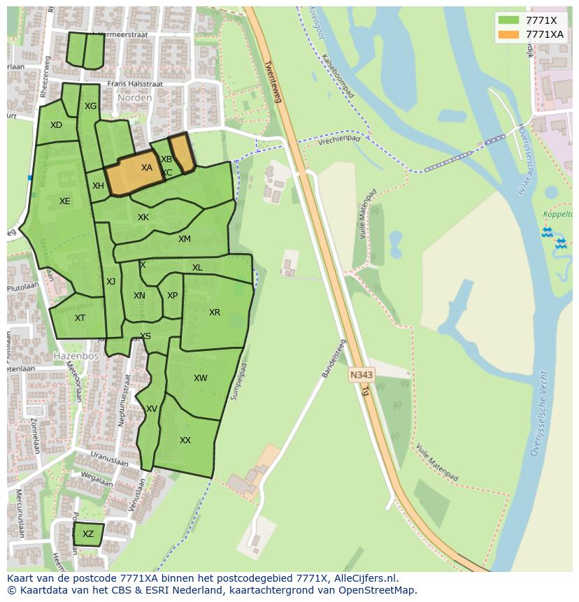 Afbeelding van het postcodegebied 7771 XA op de kaart.