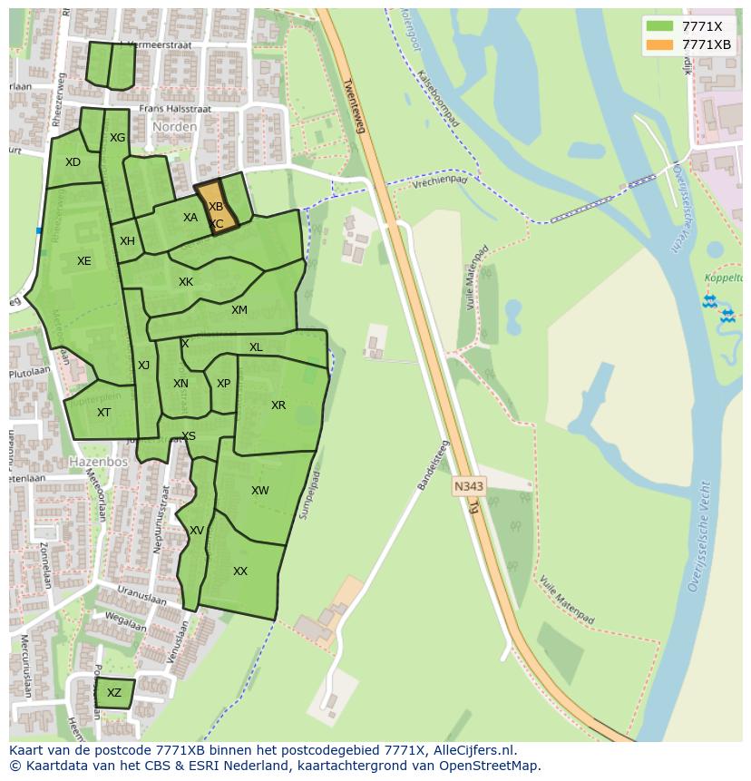 Afbeelding van het postcodegebied 7771 XB op de kaart.