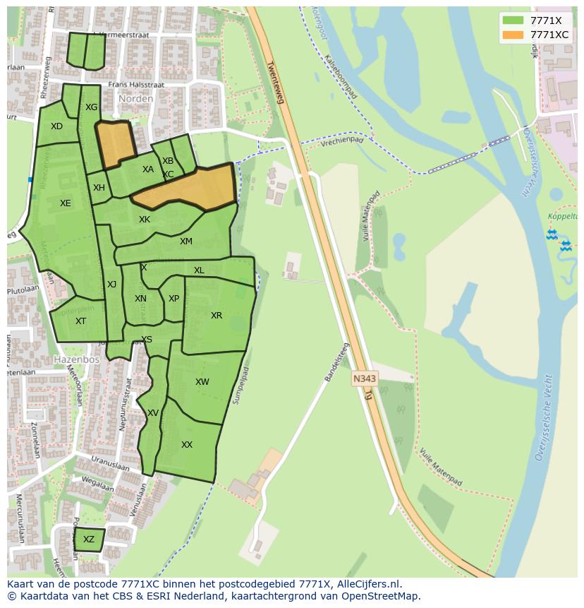 Afbeelding van het postcodegebied 7771 XC op de kaart.