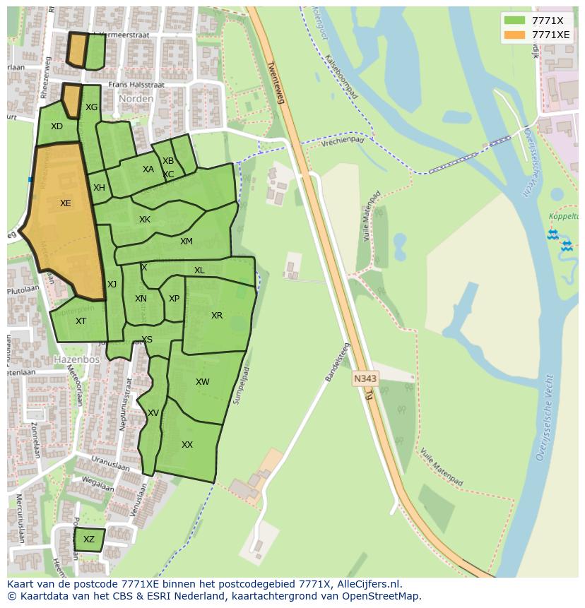 Afbeelding van het postcodegebied 7771 XE op de kaart.