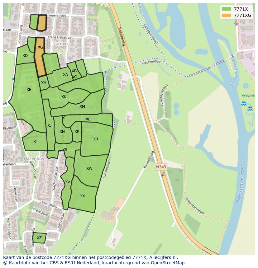 Afbeelding van het postcodegebied 7771 XG op de kaart.