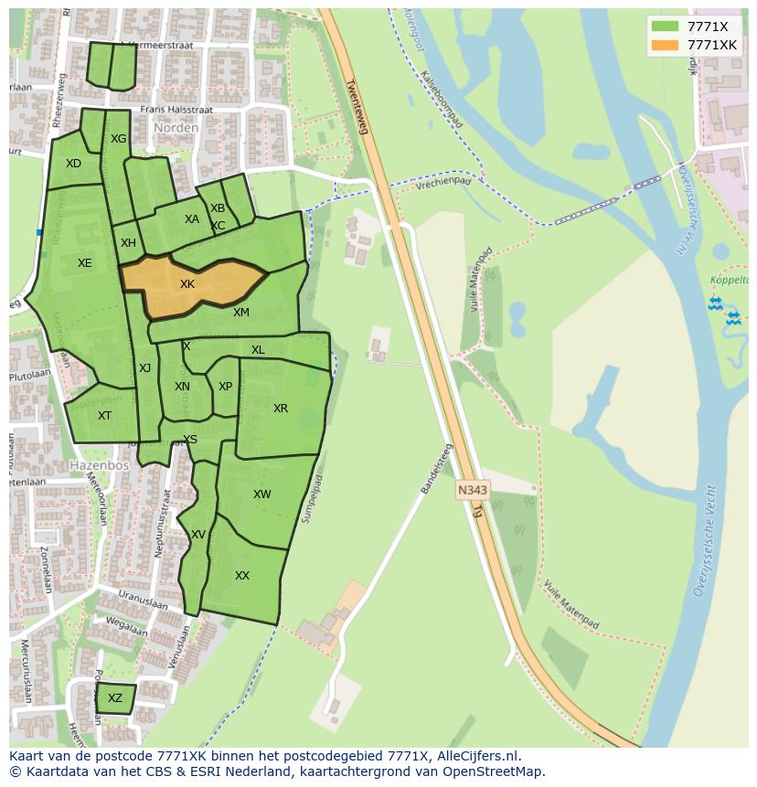 Afbeelding van het postcodegebied 7771 XK op de kaart.