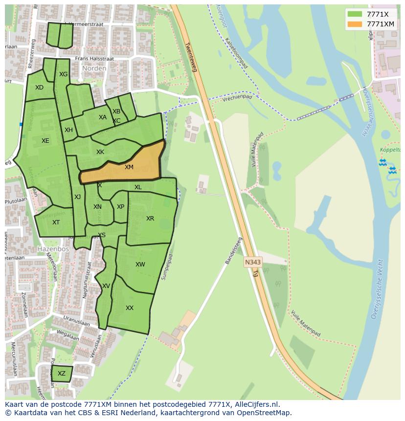 Afbeelding van het postcodegebied 7771 XM op de kaart.