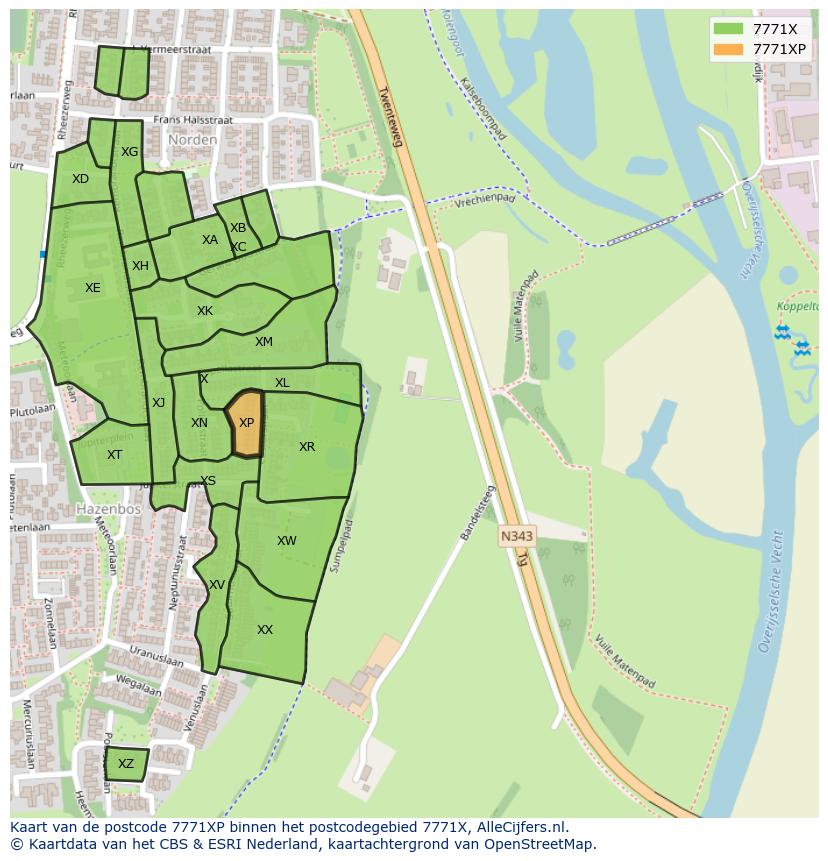Afbeelding van het postcodegebied 7771 XP op de kaart.
