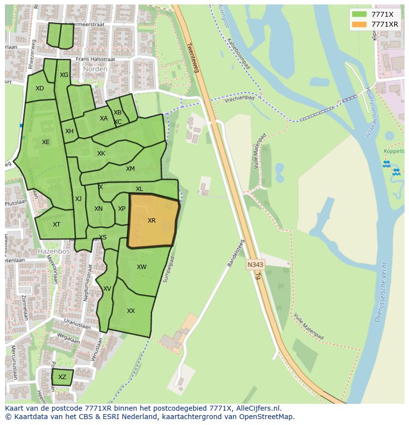 Afbeelding van het postcodegebied 7771 XR op de kaart.