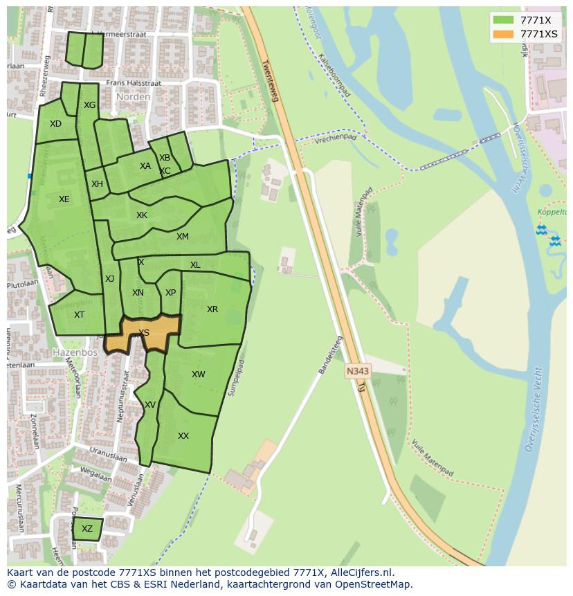 Afbeelding van het postcodegebied 7771 XS op de kaart.