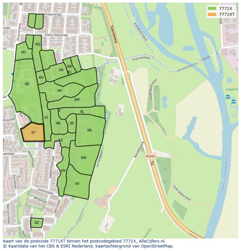 Afbeelding van het postcodegebied 7771 XT op de kaart.