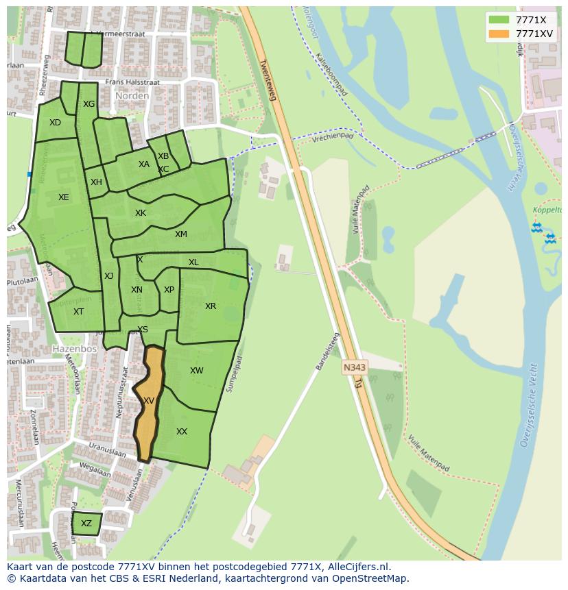 Afbeelding van het postcodegebied 7771 XV op de kaart.