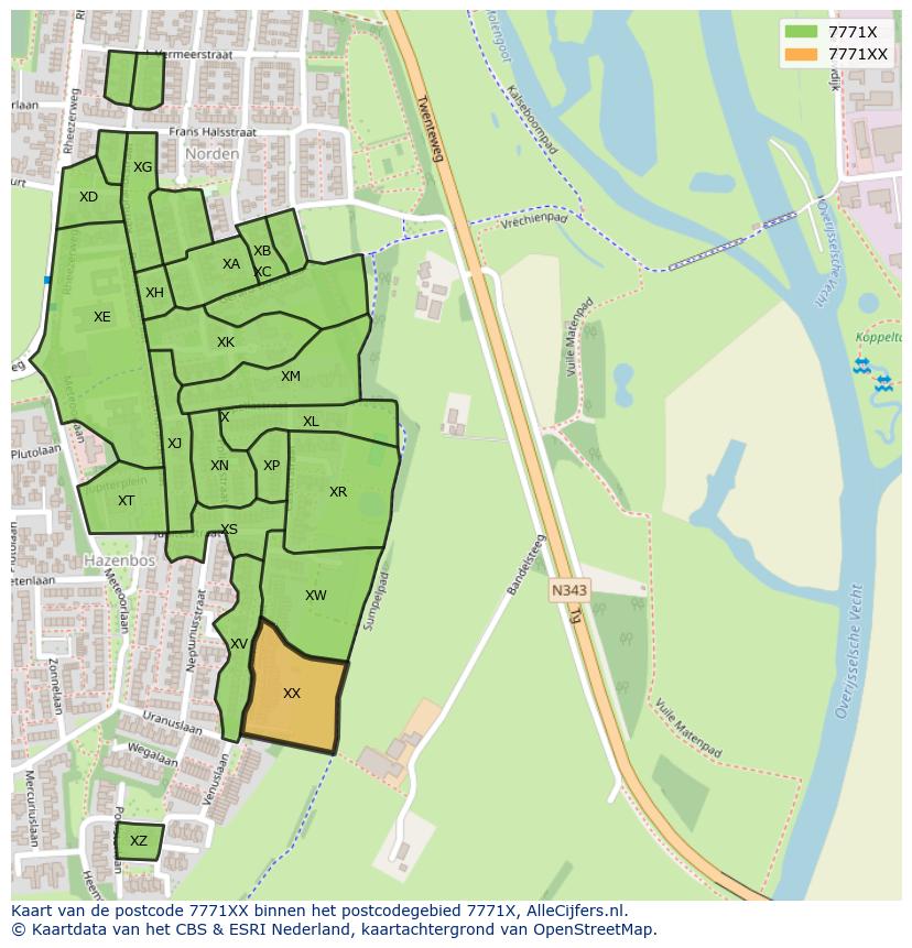 Afbeelding van het postcodegebied 7771 XX op de kaart.
