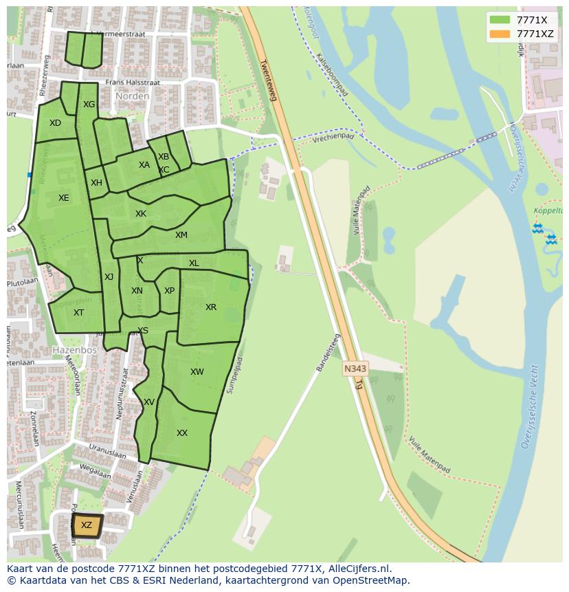 Afbeelding van het postcodegebied 7771 XZ op de kaart.