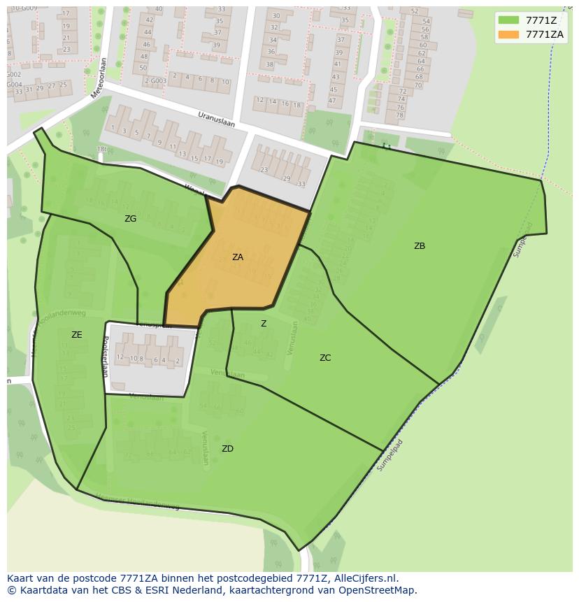 Afbeelding van het postcodegebied 7771 ZA op de kaart.