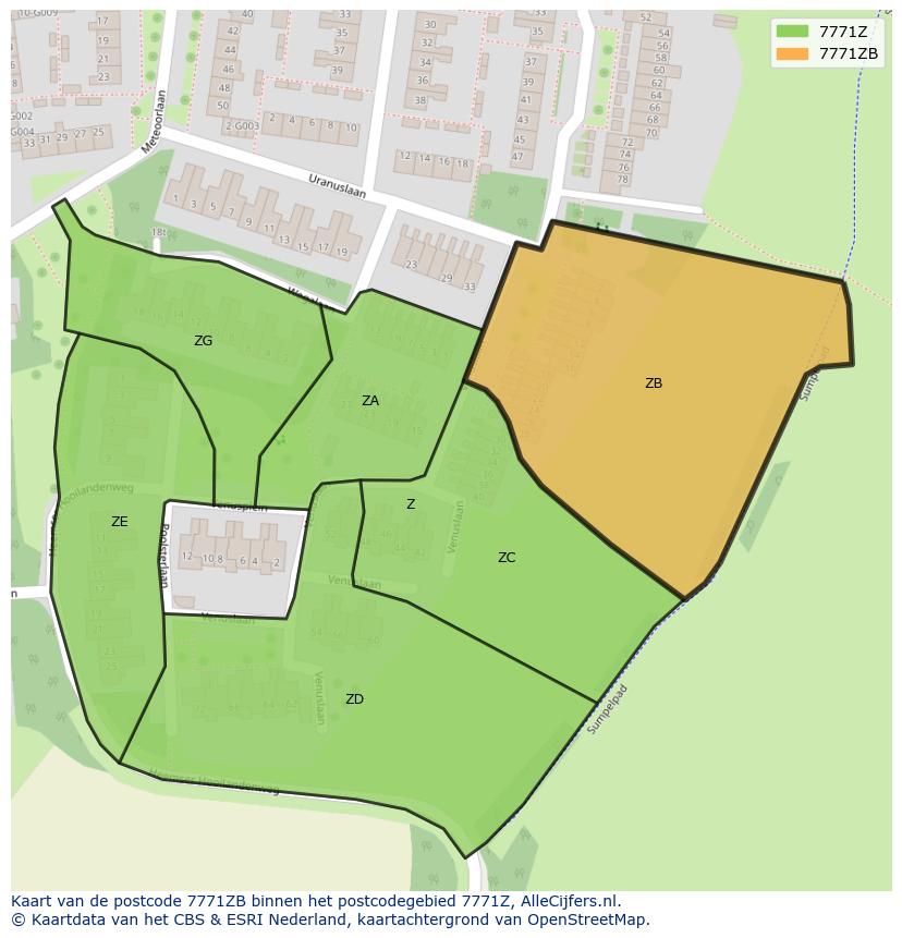 Afbeelding van het postcodegebied 7771 ZB op de kaart.