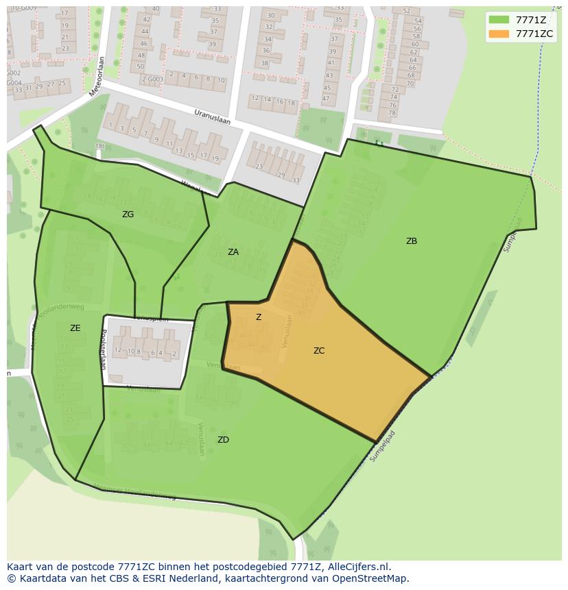 Afbeelding van het postcodegebied 7771 ZC op de kaart.