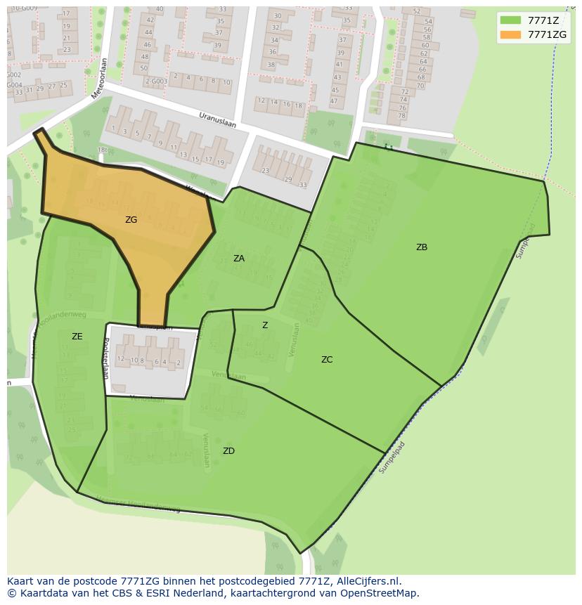 Afbeelding van het postcodegebied 7771 ZG op de kaart.