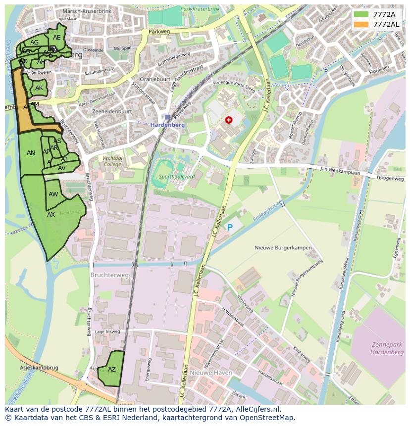 Afbeelding van het postcodegebied 7772 AL op de kaart.