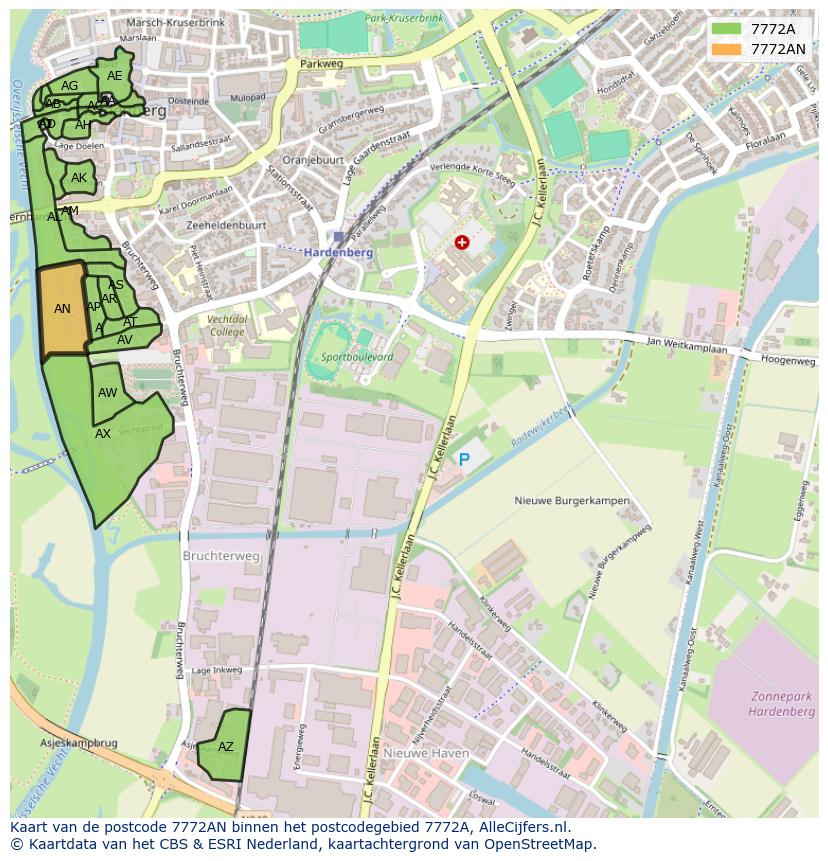 Afbeelding van het postcodegebied 7772 AN op de kaart.