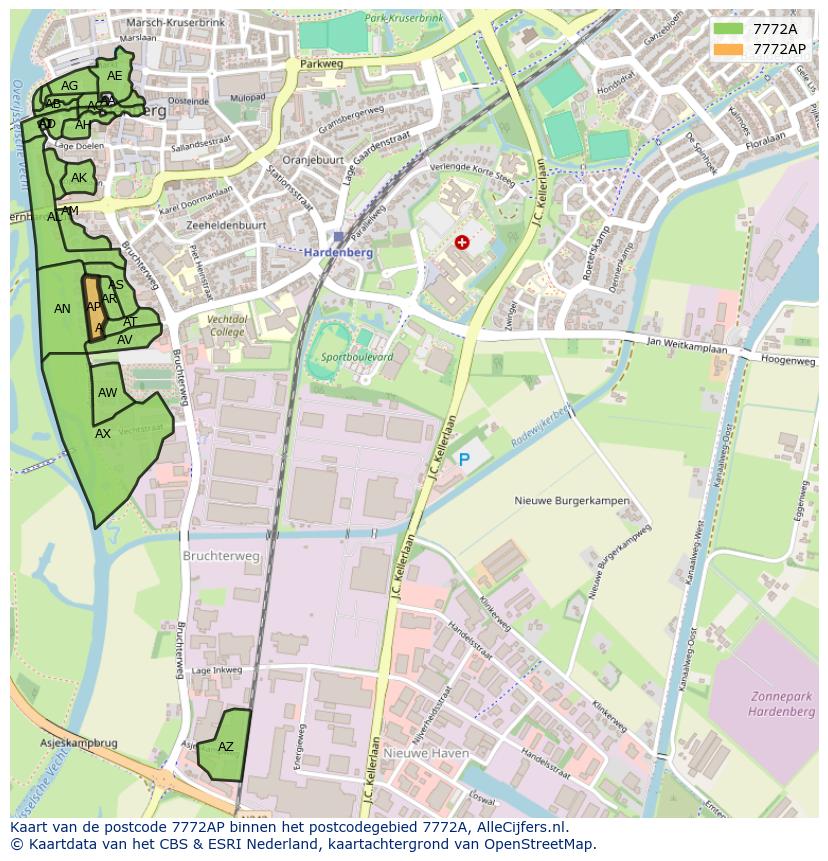 Afbeelding van het postcodegebied 7772 AP op de kaart.