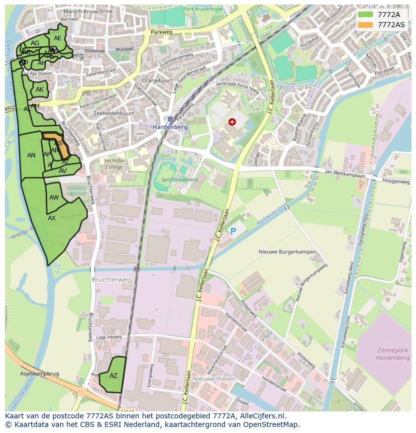 Afbeelding van het postcodegebied 7772 AS op de kaart.