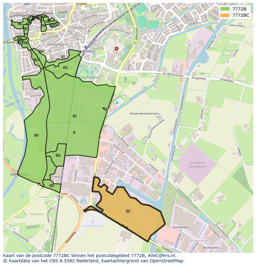 Afbeelding van het postcodegebied 7772 BC op de kaart.