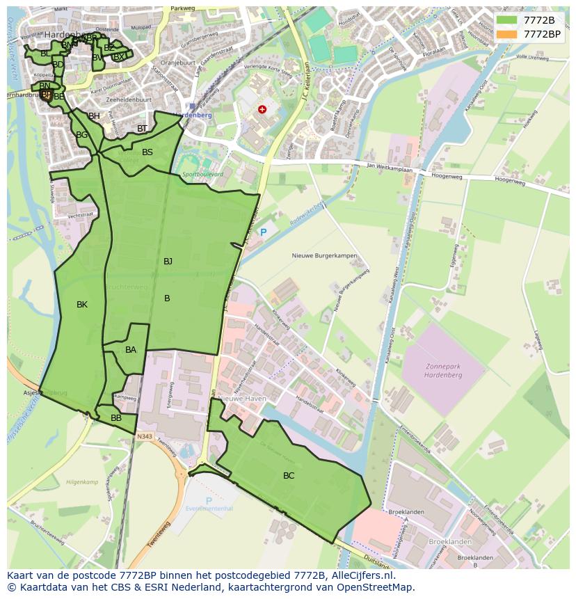 Afbeelding van het postcodegebied 7772 BP op de kaart.