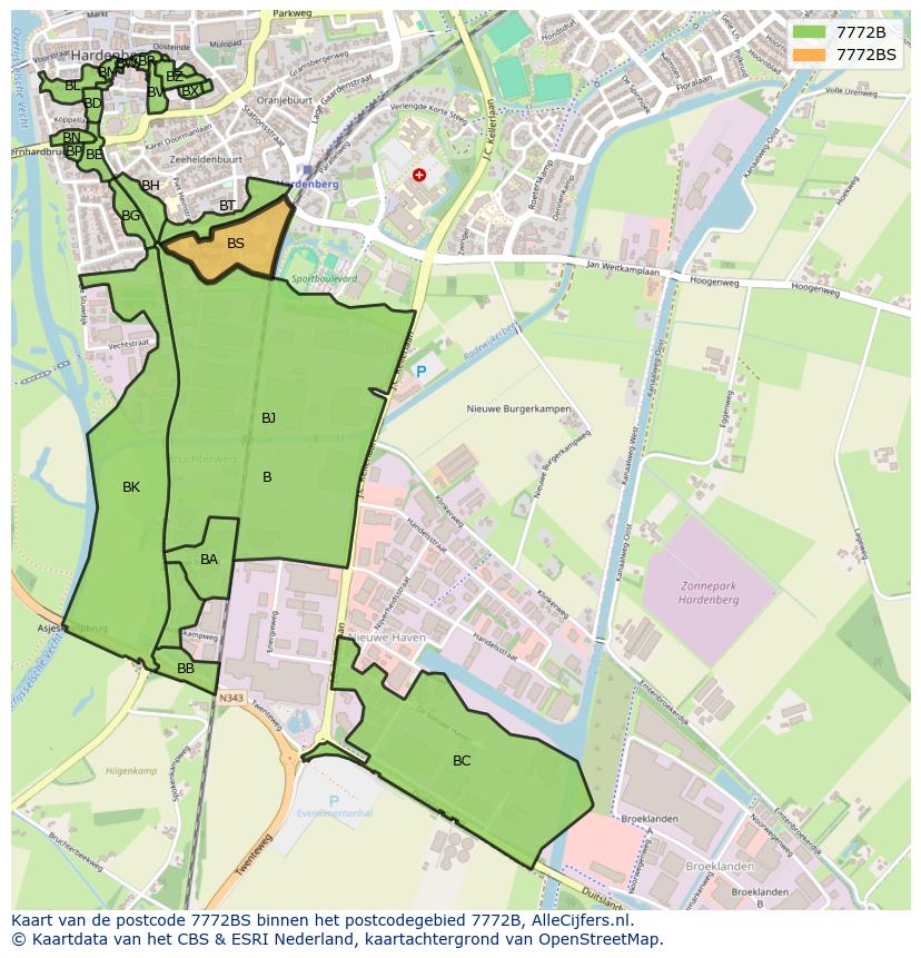 Afbeelding van het postcodegebied 7772 BS op de kaart.