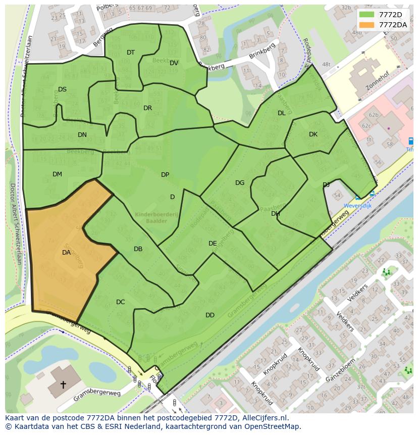 Afbeelding van het postcodegebied 7772 DA op de kaart.