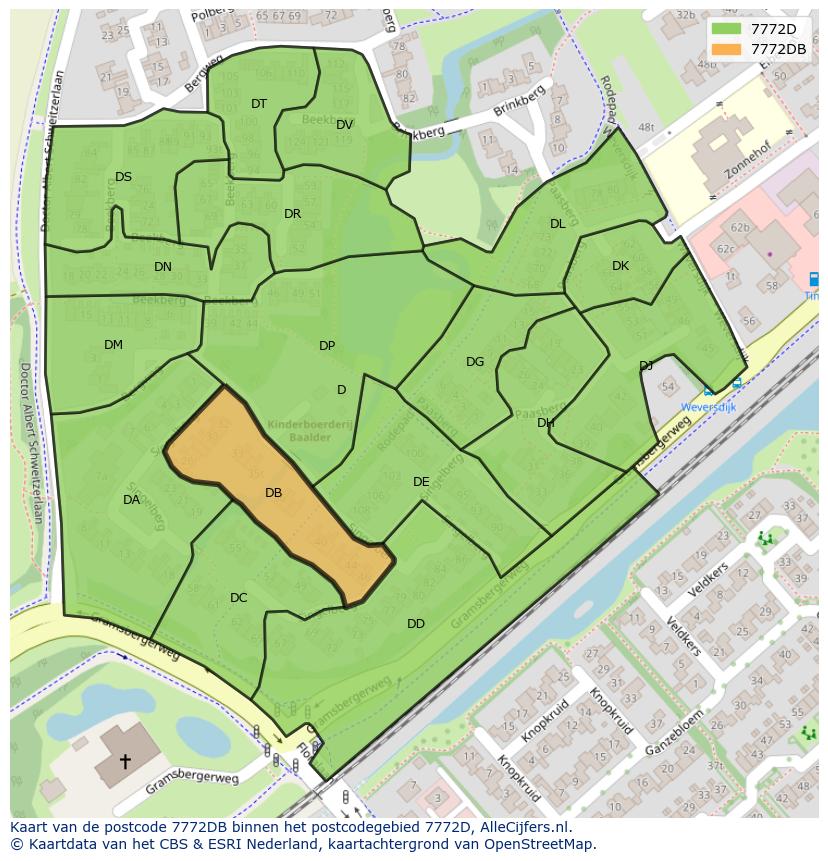Afbeelding van het postcodegebied 7772 DB op de kaart.