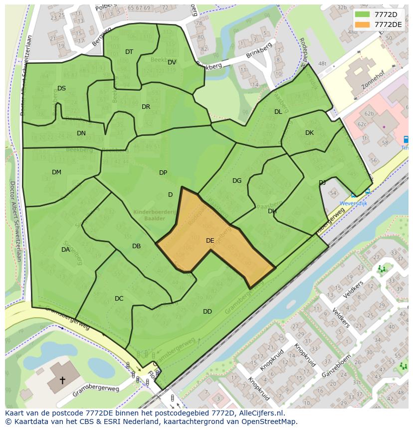 Afbeelding van het postcodegebied 7772 DE op de kaart.