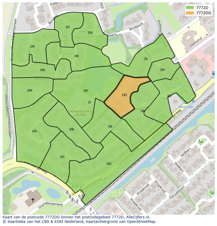 Afbeelding van het postcodegebied 7772 DG op de kaart.