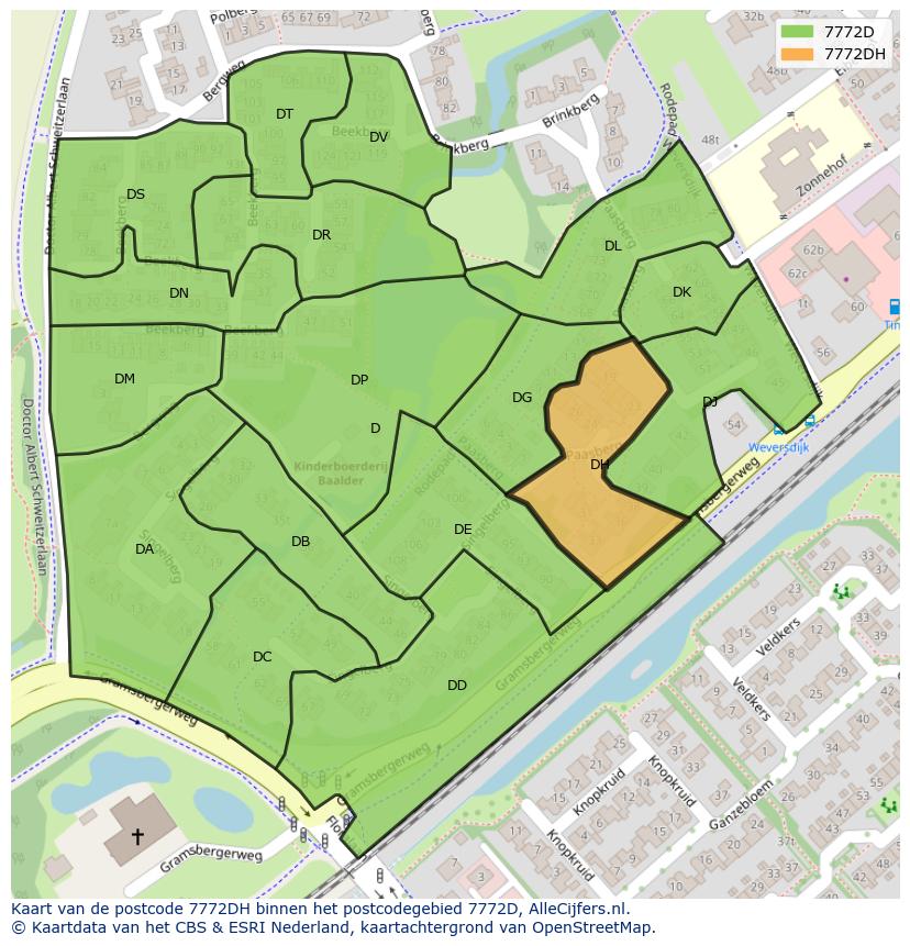 Afbeelding van het postcodegebied 7772 DH op de kaart.