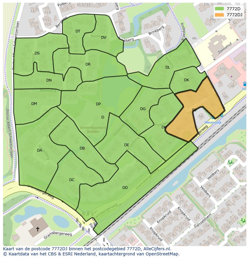 Afbeelding van het postcodegebied 7772 DJ op de kaart.