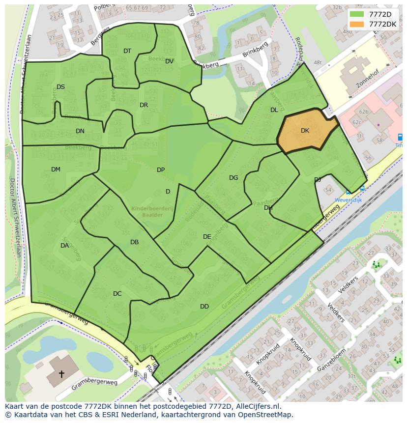 Afbeelding van het postcodegebied 7772 DK op de kaart.