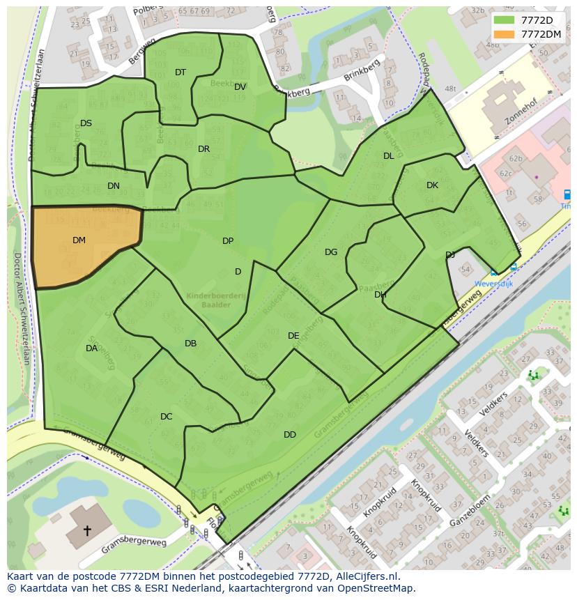 Afbeelding van het postcodegebied 7772 DM op de kaart.