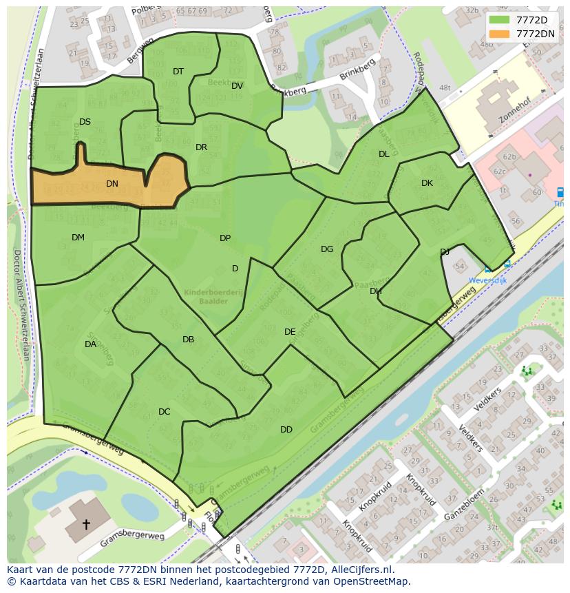 Afbeelding van het postcodegebied 7772 DN op de kaart.