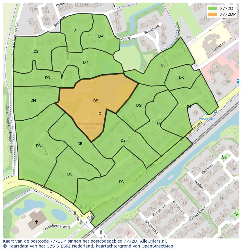 Afbeelding van het postcodegebied 7772 DP op de kaart.