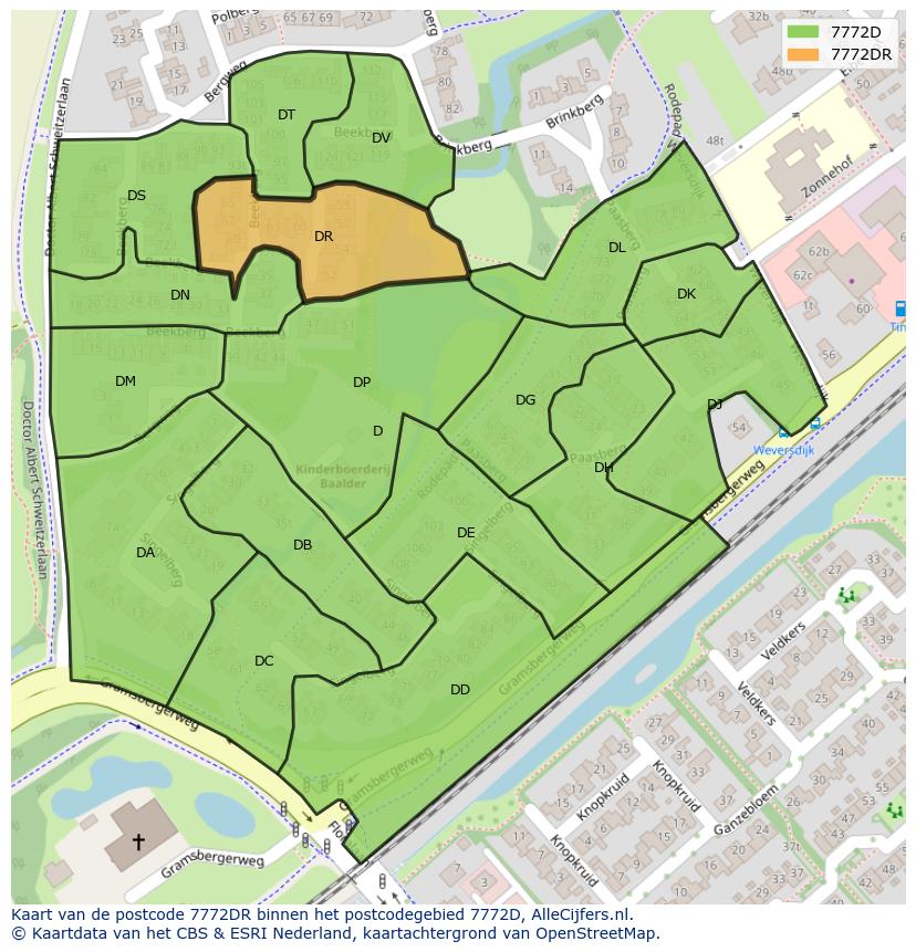 Afbeelding van het postcodegebied 7772 DR op de kaart.