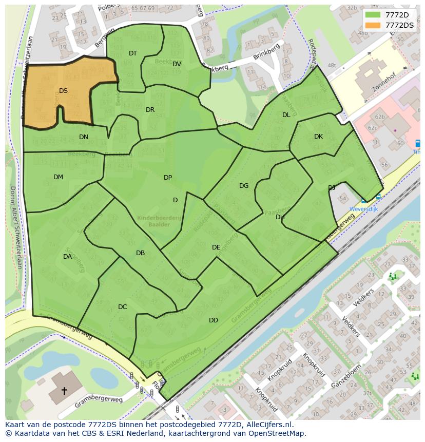 Afbeelding van het postcodegebied 7772 DS op de kaart.