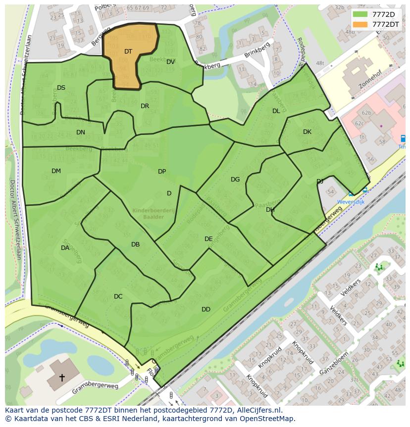 Afbeelding van het postcodegebied 7772 DT op de kaart.