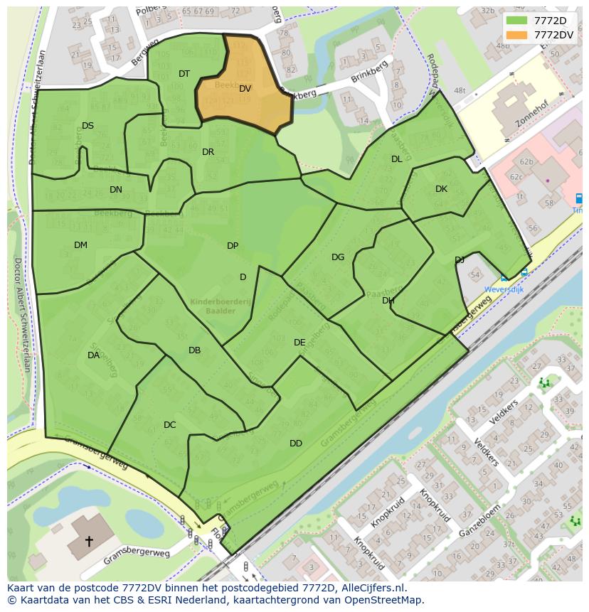 Afbeelding van het postcodegebied 7772 DV op de kaart.