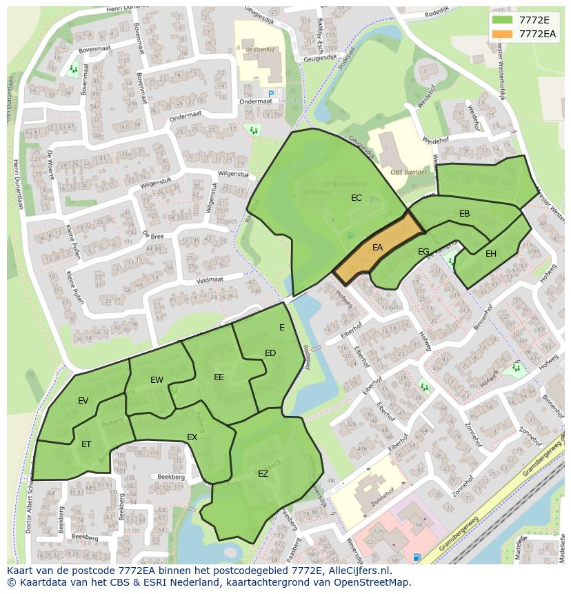 Afbeelding van het postcodegebied 7772 EA op de kaart.